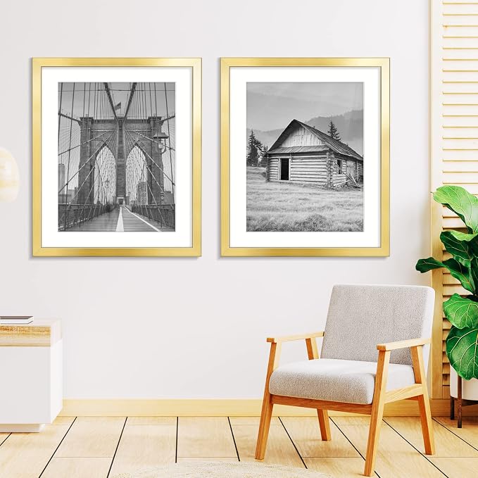 LaVie Home 20x24 Picture Frame Gold Poster Frame,Display Pictures 16x20 with Mat or 20x24 Without Mat, Stable and Sturdy Frame and Polished Plexiglass, Horizontal and Vertical Format of The Walls