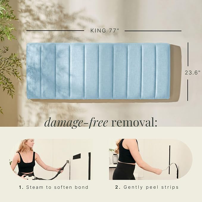 Upholstered King Headboard - Easy Assemble Channel Stitched Headboard King Size Bed - Wall Mounted Headboards with 3D Soundproof Wall Panels Peel & Stick Floating Headboards, 08-Ice Blue
