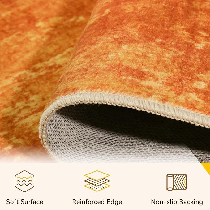 RELEANY Washable Area Rugs 6'x9' Non-Slip Modern Abstract Soft for Living Room Entryway Bedroom Kitchen, Print Pattern, Orange