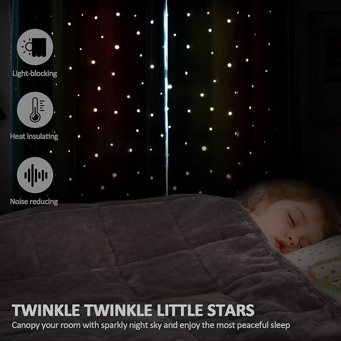 Stiio Kids Blackout Curtains 2 Panels, Star Cutout Ombre Stripe Rainbow Curtains Light Blocking Window Treatment for Girls Bedroom Home Decor, W52 x L63 inches