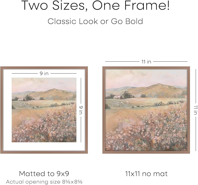 Homeforia 11x11 Picture Frame Mocha, High End Metal 11 by 11 Square Frames with Mat 9 x 9 Opening, 11by11 Poster Frames Matted to 9x9 inch Photo, Wall Hanging Frame, Tempered Glass, Wall Kit, Set of 2