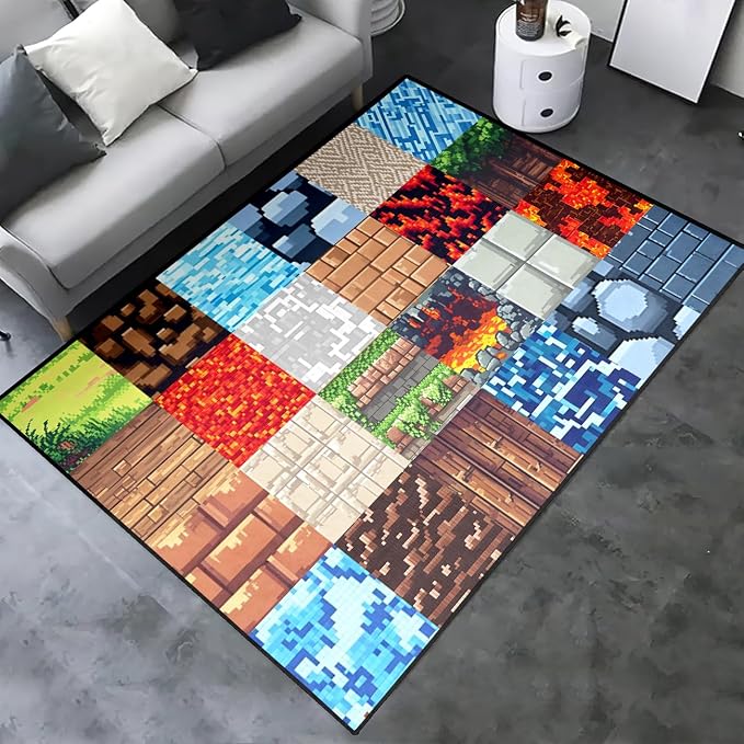 Game Rugs for Boys Bedroom - Old Game Block Theme Carpets for Room Decor Video Gaming Rug Soft Rugs for Boys Room Playroom Living Room Floor Mat, 3'x5'