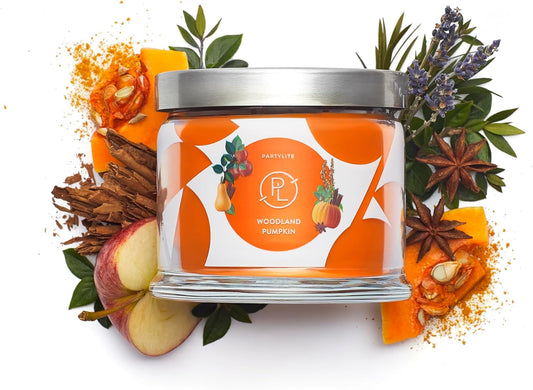 PartyLite Woodland Pumpkin 3-Wick Jar Candle – Autumn Spice & Cinnamon Scent, 25-45 Hours Burn Time, Clean-Burning, Harvest-Inspired Fragrance
