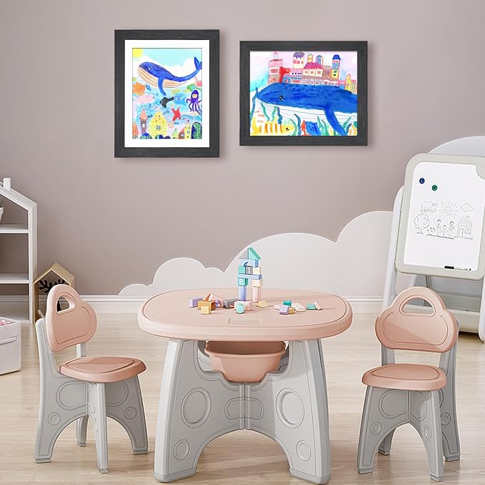 KINLINK 10x12.5 Kids Art Frame 2 Pack, Solid Wood Artwork Frames Changeable, Front Opening Hold 150 Pictures, Art Frames for Kids Artwork, 8.5x11 with Mat 10x12.5 without Mat, Picture Frames Black Wood