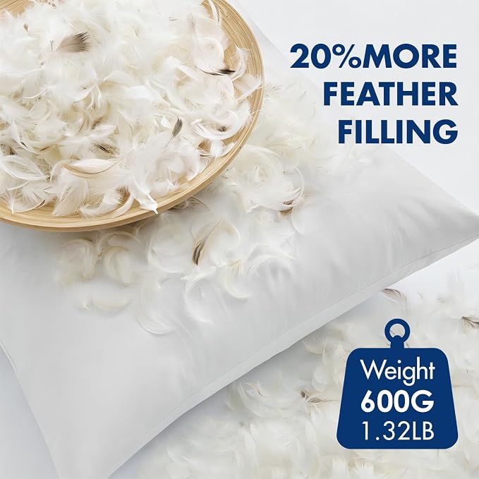 MIULEE 12x20 Pillow Inserts, Premium Feather and Down Pillows Pack of 4 | Fluffy and Choppable DecorativeThrow Pillows for Sofa Bed Couch with Double-Layer Down-Proof Cotton Fabric Cover