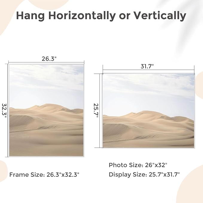26x32 Metal Picture Frame, Aluminum Poster Frame with Real Glass, Silver | Sleek Silver 32x26 Frame with Tempered Glass for Wall Display, Posters, Art & Photos | Wall Kit Included