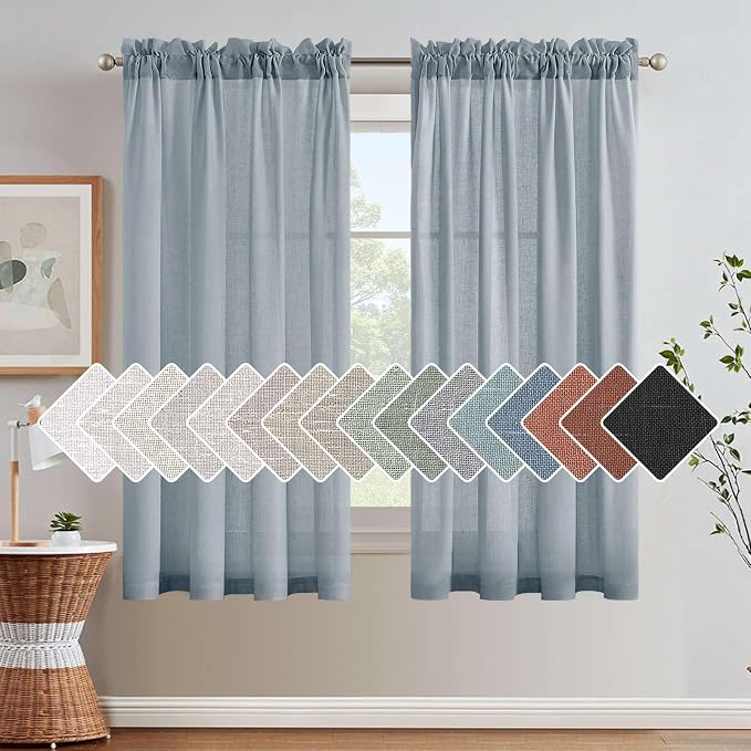 H.VERSAILTEX Light Filtering Linen Textured Curtains for Living Room Window Treatment Natural & Durable Privacy Added Draperies/Drapes/Panels/Treatment, Rod Pocket (2 Pack, 52 by 54 Inch, Stone Blue)