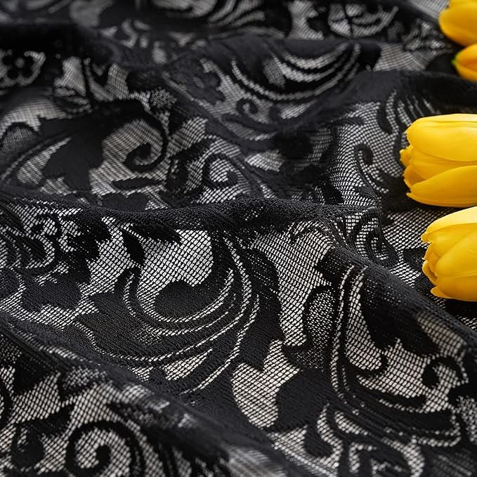 ALIGOGO Black Lace Curtains for Living Room, Luxury Gothic Curtains 84 inches Long, Boho Doorway Curtains Witchy/Goth Room Decor, Light Filtering & Privacy, 52 x 84 Inch, Black