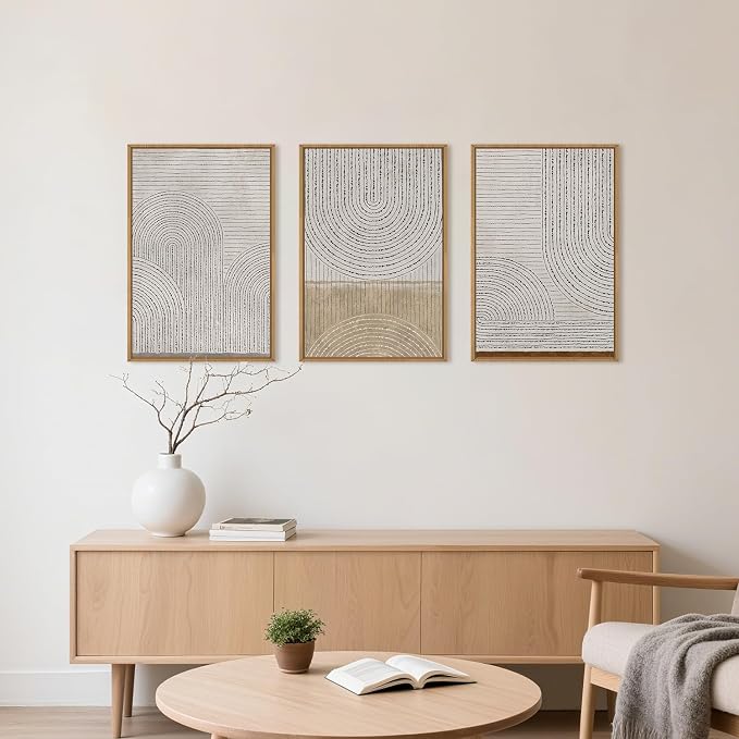 Large Neutral Spiral Circles Framed Canvas Wall Art,Boho Beige Geometric Wall Decor,Modern Abstract Arch Artwork,Mid Century Minimalist Art Print for Living Room,Bedroom,Office- 16"x24"x3