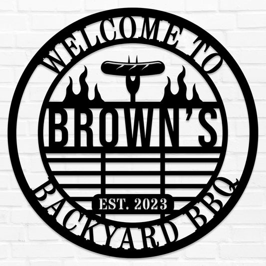Personalized BBQ Grill Name Sign Custom Grill Sign Outdoor Kitchen Decor Grill Gifts for Dad Backyard BBQ Metal Sign BBQ Grill Sign Barbecue Outdoor Man Cave Decor