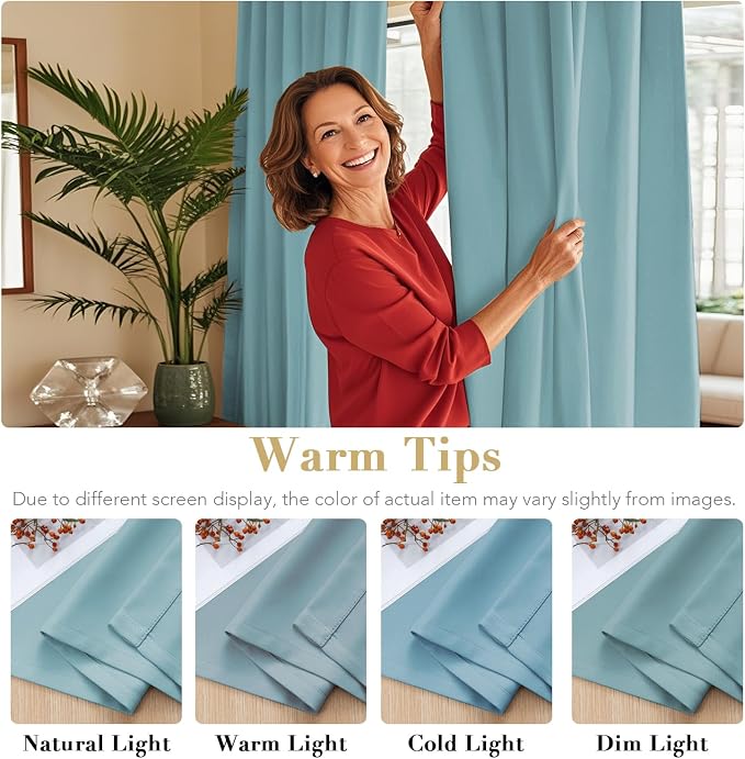 H.VERSAILTEX Blackout Curtains Thermal Insulated Window Treatment Panels Room Darkening Blackout Drapes for Living Room Back Tab/Rod Pocket Bedroom Draperies (2 Panels, Mineral Blue, 52 x 63 Inch)