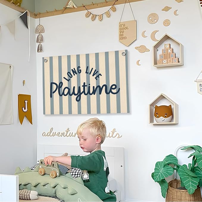 Playroom Wall Decor, Long Live Playtime Linen Canvas Banner, Toddler Playroom Decor Kids Room Nursery Wall Decor for Toddler Boys Toy Room Bedroom, 30x20 Inch