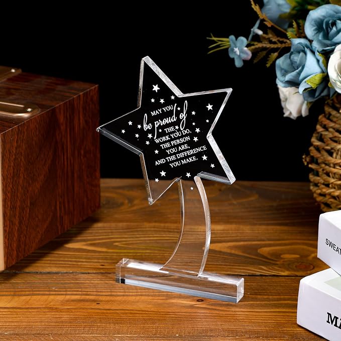 Bucherry 10 Pcs Employee Appreciation Awards for Coworker Acrylic Thank You Trophy May You Be Proud of The Work You Do Sign Prizes Retirement Goodbye Farewell Gift for Women Men(Elegant)