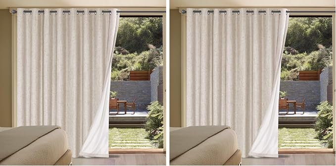 H.VERSAILTEX Linen Blackout Curtain Durable Thick Textured Linen Look 100% Blackout Patio Door Curtain Anti Rust Grommet Extra Wide Sliding Door Curtain Panel, W100 x L84 inch - Natural (Pack of 2)