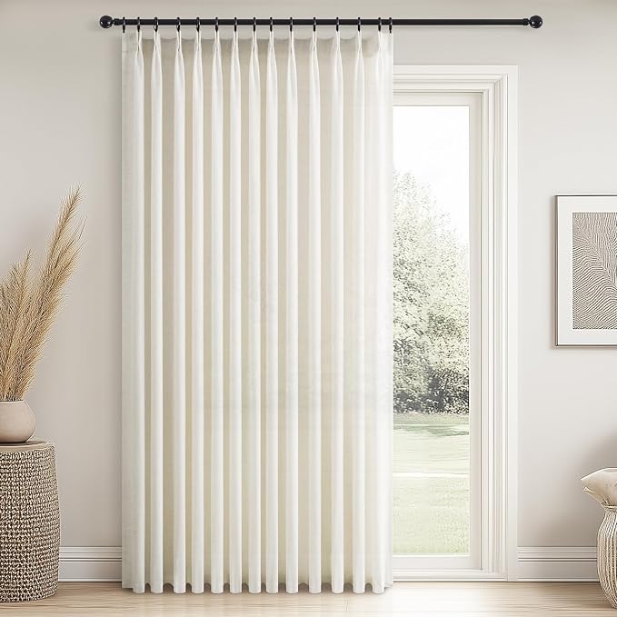 Topfinel 108 Inch Pinch Pleated Linen Curtains 1 Panels,Natural Semi Sheer Curtains with Pleated Hooks Back Tab for Track System,Extra Long 9ft Curtain for Living Room Bedroom,72x108,Natural