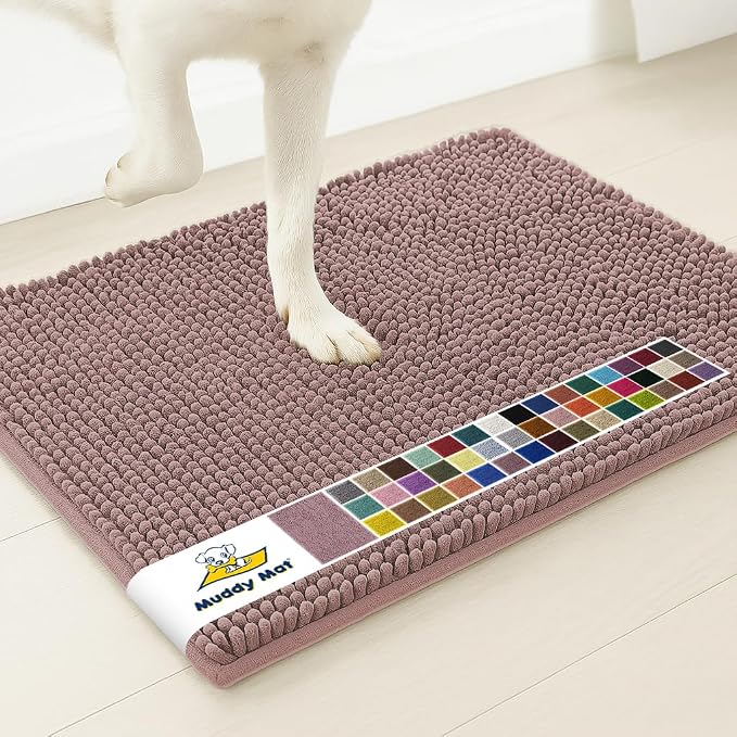 Muddy Mat® | Super Water Absorbent Door Mat Indoor, Microfiber Quick Dry Chenille Entryway Rug, Slip Resistant Front Door Mat, Indoor Mats for Entryway, Machine Washable Pet Rug, Plum 16" x 24"