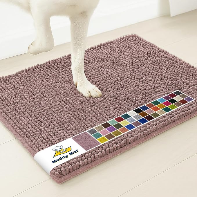 Muddy Mat® | Super Water Absorbent Door Mat Indoor, Microfiber Quick Dry Chenille Entryway Rug, Slip Resistant Front Door Mat, Indoor Mats for Entryway, Machine Washable Pet Rug, Plum 5ft x 7ft