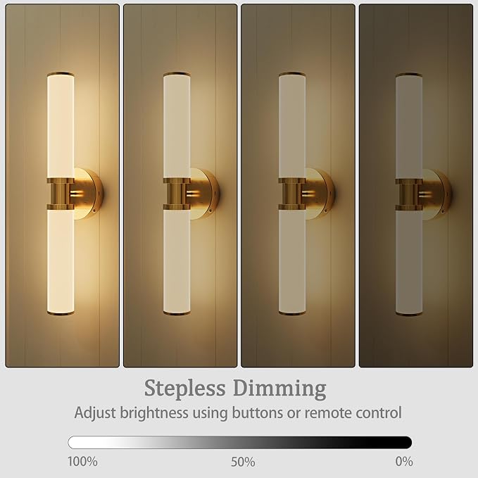 Rayogale Gold Wireless Battery Operated Wall Sconces with Remote Control | White Glass Rechargeable Wall Lights Set of 2 with Timer Function Dimmable for Living Room Bedroom Emergency 3000K, 20.5 Inch