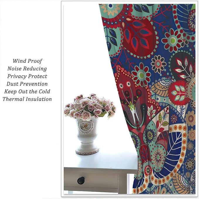 Boho Style Curtains, Ethnic Style Tribal Peris Print Window Treatments, Bedroom Living Room Blackout Rod Pocket Curtains52X84 Inch