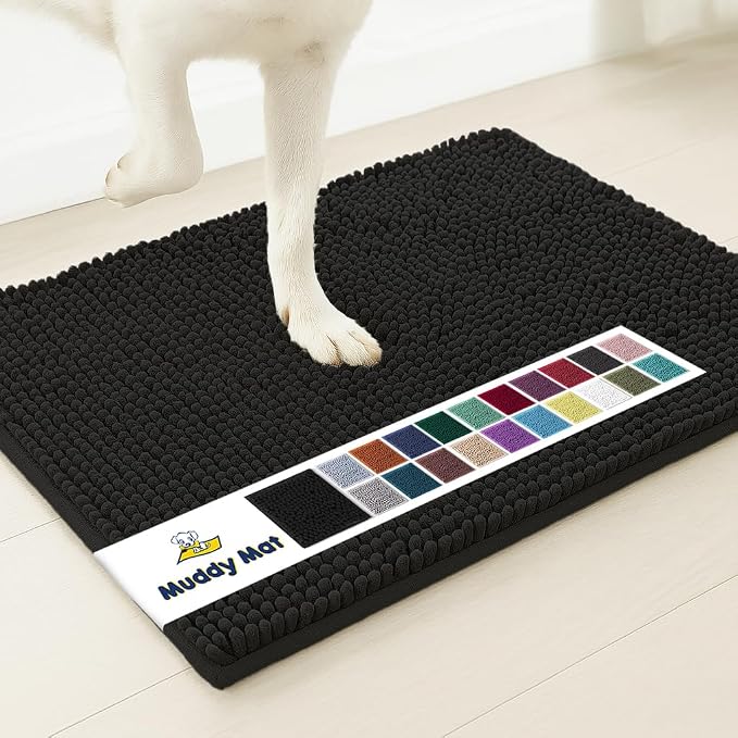 Muddy Mat® | Super Water Absorbent Door Mat Indoor, Microfiber Quick Dry Chenille Entryway Rug, Slip Resistant Front Door Mat, Indoor Mats for Entryway, Machine Washable Pet Rug, Black 6ft x 9ft