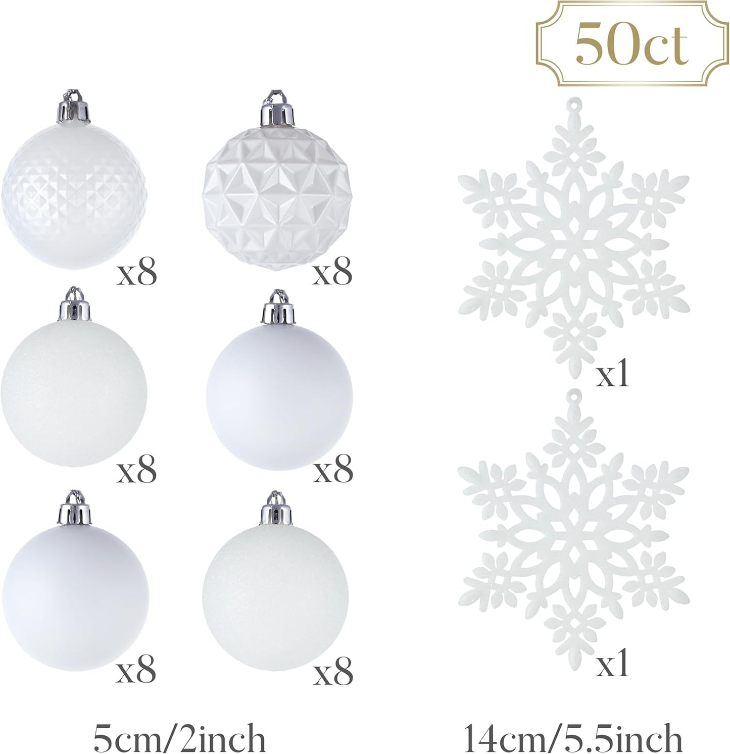 Valery Madelyn Christmas Tree Decorations Ornament Set for Fall Halloween, 50ct 2 Inches White Shatterproof Christmas Ball Ornaments Hanging Xmas Holiday Party Decor