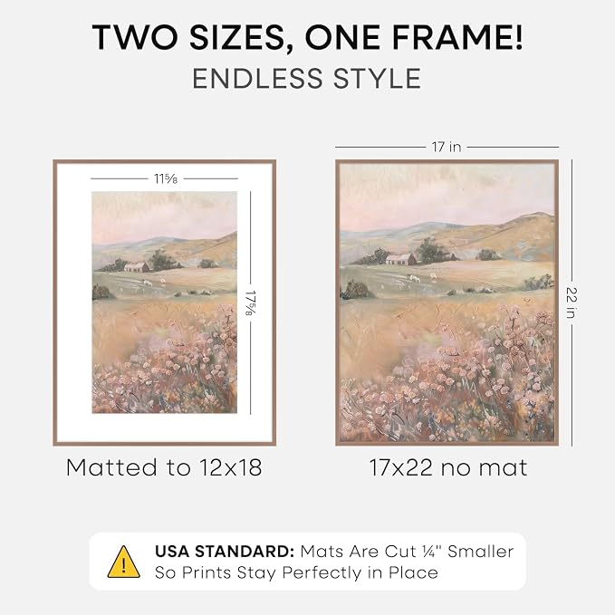 Homeforia 17x22 Picture Frame Mocha, High End Metal 17x22 Poster Frames with Mat 12x18 Photo, 17 x 22 Mocha Frame Matted to 12 by 18 Print, 22by17 Thin Hanging Frames, Tempered Glass, Wall Kit, Set of 2