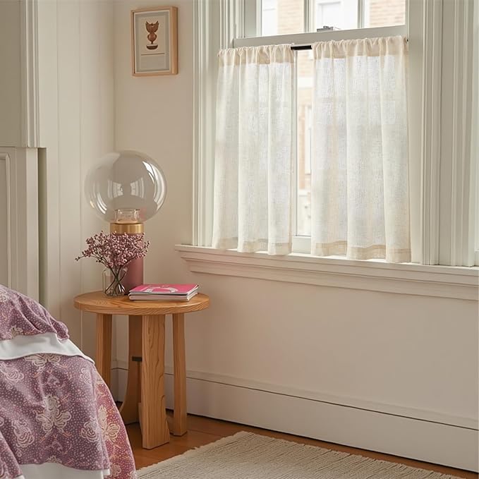 jinchan Tier Curtains 45 Inch for Small Window Linen Blend Cafe Curtains Farmhouse Rustic Half Window Drapes for Kitchen Living Room Bedroom Light Filtering Rod Pocket 2 Panels Neutral Crude