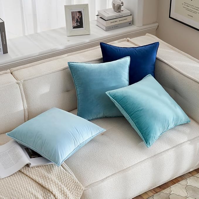 MIULEE Light Blue Velvet Throw Pillow Covers 18x18 Soft Summer Coastal Decorative Solid Square Cushion Cases Pack of 2 Modern Luxury Home Decor for Couch, Sofa, Bedroom