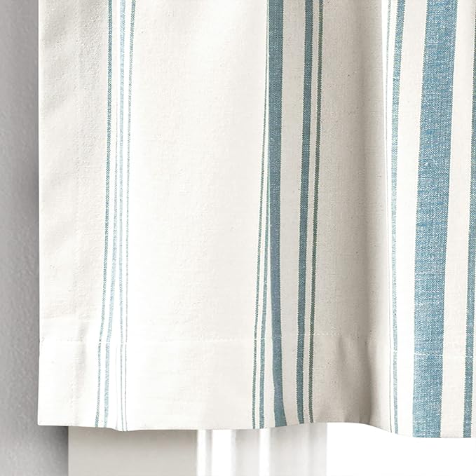 Lush Decor Farmhouse Stripe Yarn Dyed Recycled Cotton Window Curtain Valance, 18" L x 52" W, Blue - Classic Modern Rustic Charm - Eco Friendly Cotton Fabric