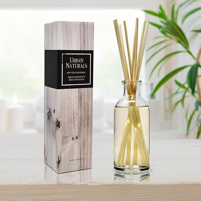 Urban Naturals Reed Diffuser Set, Bowties & Bourbon - Bathroom Shelf Décor | Dark Oak, Bergamot & Bourbon, Made in the USA