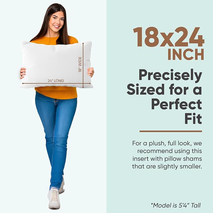 Pillowflex Synthetic Down Pillow Insert - 18x24 Down Alternative Pillow, Ultra Soft, Large Rectangle, Lumbar, Back, Sofa, Sleeping Pillow - 1 Decorative Pillow Form