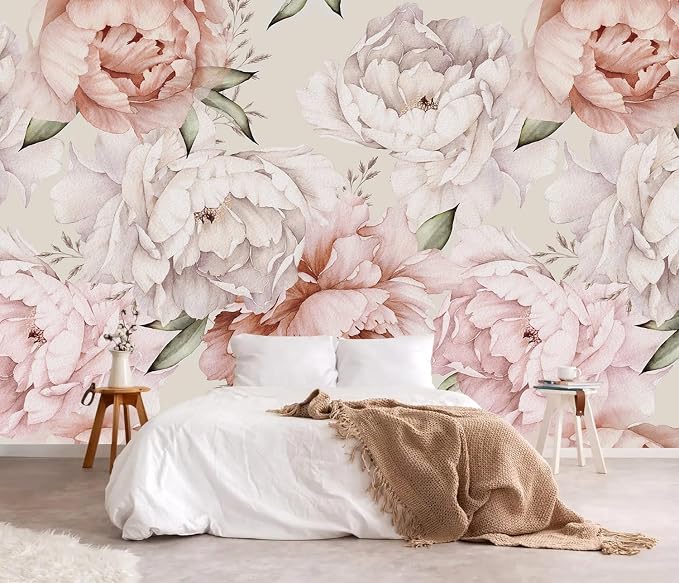 YQWDMX - Peel and Stick Floral Wallpaper with Pink Peony Self-Adhesive murals for Bedroom ZY11 M