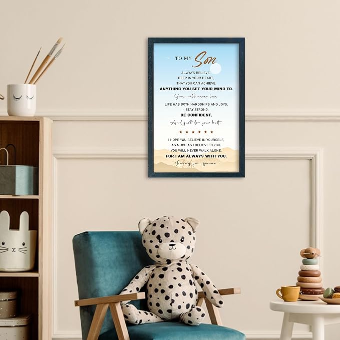 YWJKWLGS To My Son Inspirational Wall Art 11x16, Motivational Quote Teen Boys Room