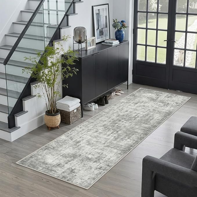 2x6 Rug for Entryway Hallway-No Slip Soft Carpets Modern Abstract Indoor Floor Stain Resistant Carpet for Bedroom Dining Room Farmhouse Nursery Home Office Grey