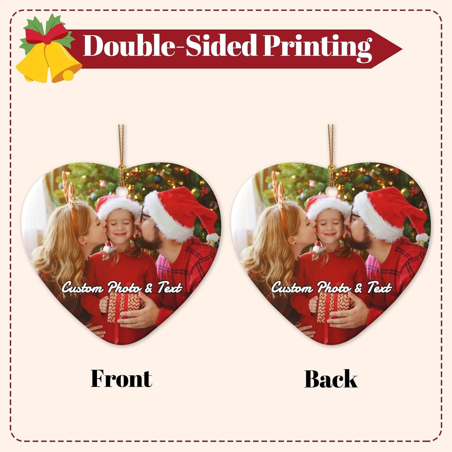 Personalized Christmas Ornaments with Photo 2025 Custom Picture Text Ornaments for Christmas,Double-Sided Ceramic Customized Xmas Tree Decor for Family Couples Dogs,Heart