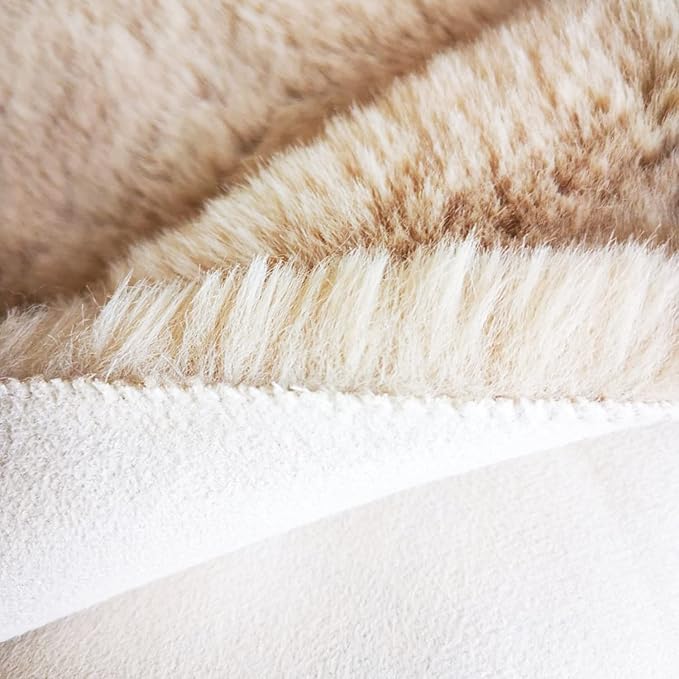 Ghouse Ultra Soft Faux Rabbit Fur Rug 2x3, Machine Washable Area Rugs for Bedroom Fluffy Rugs for Living Room, no-Shedding Carpet Sheepskin Rug Light Brown Beige
