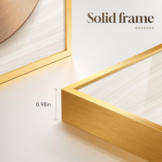 Framed Modern Luxury Gold Wall Art for Living Room, 3 Piece Bright Style Art Prints Paintings Artwork for Walls, Bronze Cirle Geometric Pictures for Dining Room Office Bedroom Hallway Wall Decor 16x24 In