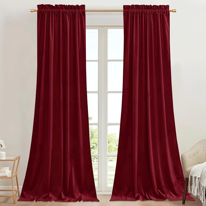 StangH Red Thermal Insulated Curtains for Living Room, W42 x L96, 2 Panels | 300GSM Rich Velvet, Christmas Holiday Gifts, Thermal Insulated, Privacy Protect, Noise Reducing, Theater Backdrops, Hallway