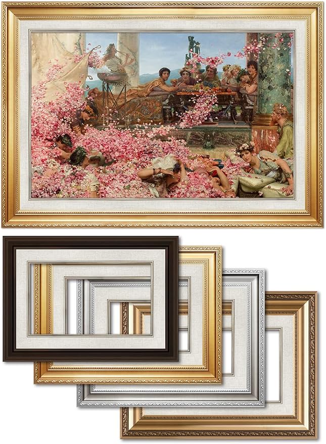 DECORARTS - The Roses of Heliogabalus by Lawrence Alma-Tadema. World Famous Giclee Canvas Reproduction with Custom Frame Options, Decorative Wall Art for Living Room or Hallway, Ready to Hang