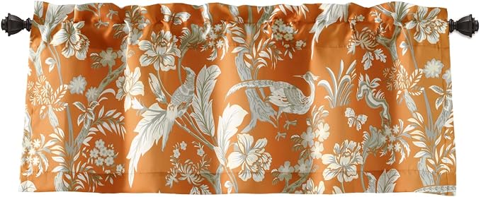 Lush Decor Dolores Light Filtering Valance Curtains Single, 52" W x 18" L Orange - Valances for Windows - Vintage Valance Floral - Coquette Decor