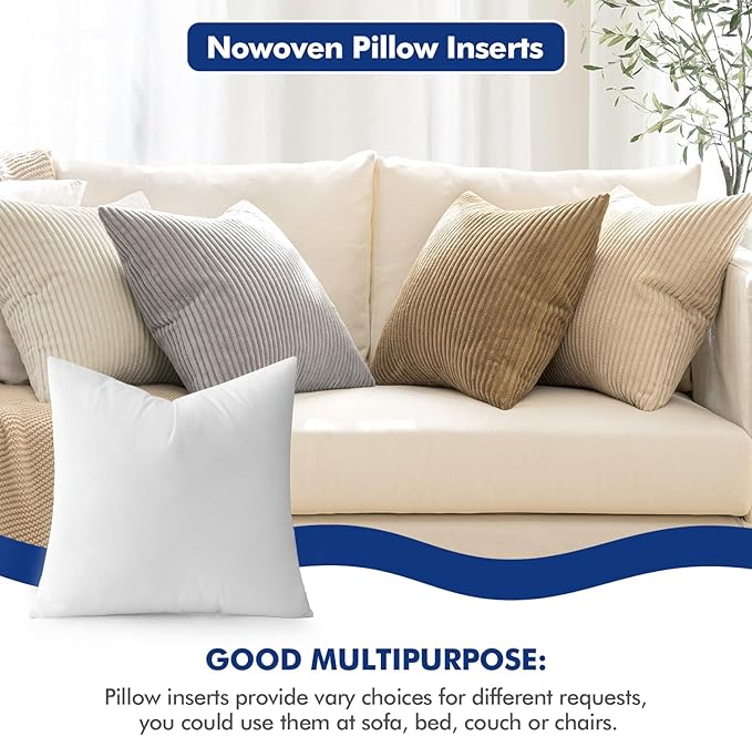 MIULEE 14x14 Pillow Inserts Set of 2, Square Decorative Throw Pillows Premium Fluffy Pillow Forms Sham Stuffer for Living Room Sofa Couch Bed