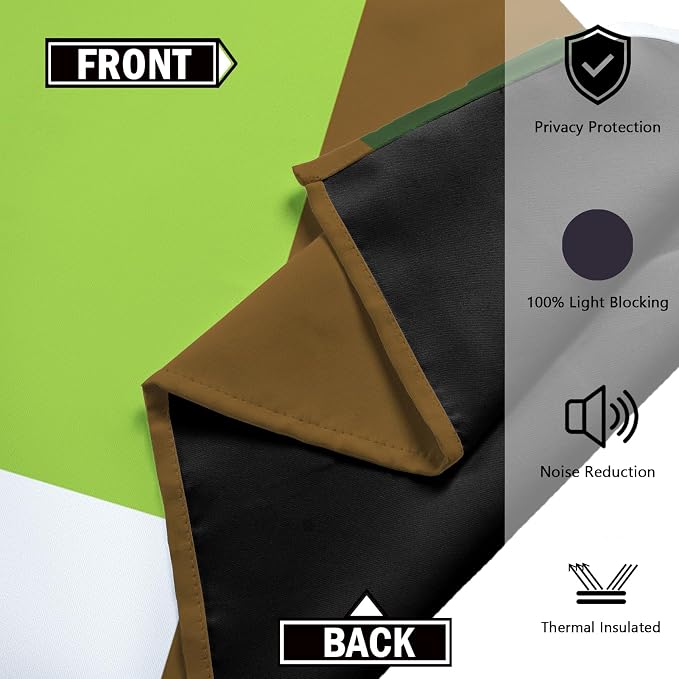 Tyrot Avocado Green 100% Blackout Curtains for Bedroom 63 inch Long 2 Panels Set White Modern Abstract Geometric Black Out Curtains Insulated Room Darkening Window Drapes for Living Room, 52Wx63L
