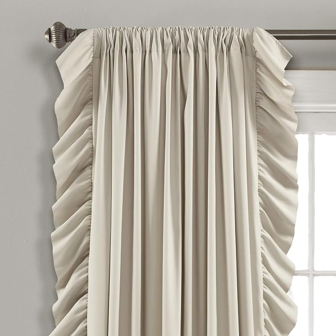 Lush Decor Reyna Ruffle Window Curtain Panel Set, Pair, 54" W x 108" L, Wheat - Flowy Curtain Set - Romantic Ruffle Curtains for Bedroom, Living room, or Dining Room - Farmhouse & Cottage Home Decor