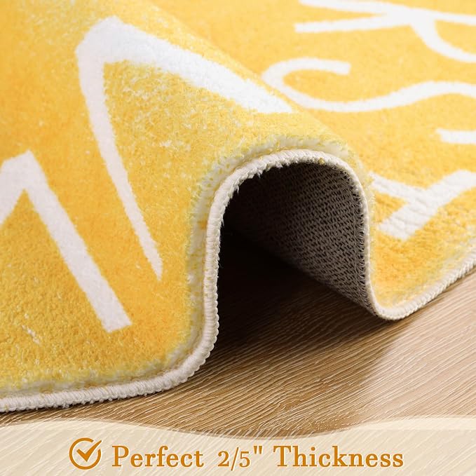 Topotdor Round Kids Play Rug Alphabet Nursery Area Rug Extra Large Soft Crawling Play Mat for Children Toddlers Bedroom (71 inch, Yellow)