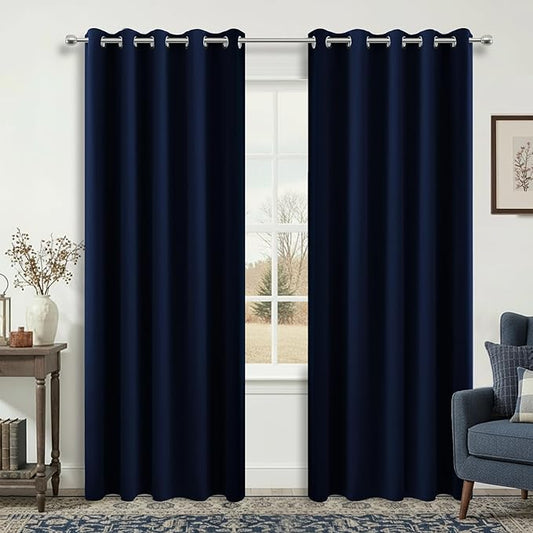 KOUFALL Navy Blue Extra Wide 100% Total Full Blackout Curtains for Kids Bedroom,2 Panels Set 60 Inch Wide Thermal Winter Curtains Insulated Sliding Glass Patio Door.60 Width by 84 Inches Long