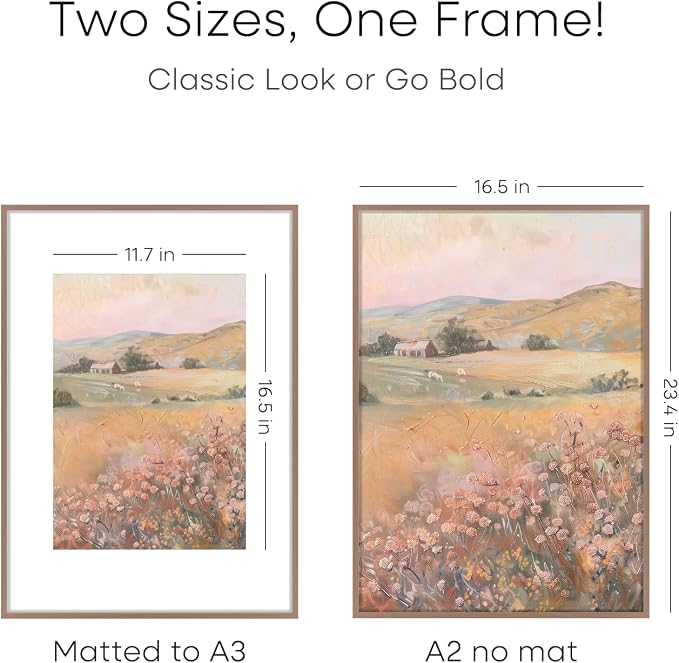 Homeforia A2 Picture Frame Mocha, High End Metal 16.5 x 23.5 inch Poster Frames with Mat 11.7 x 16.5 for Photo, A2 Size Frames Matted to A3 Print, 16.5 by 23.4 Hanging Frames, Tempered Glass, Set of 1