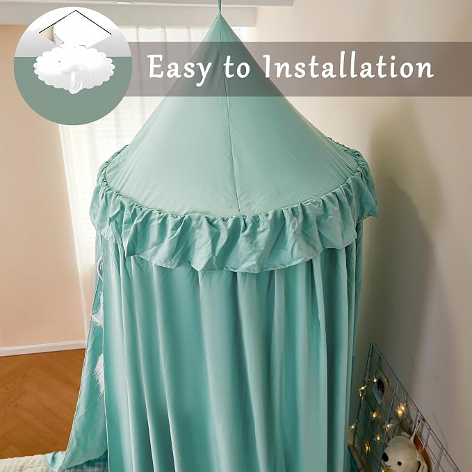 Princess Decor Canopy for Kids Bed, Soft and Durable Bed Canopy for Girls Room Tent Canopy Dreamy Mosquito Net Bedding, Children Reading Nook Canopies Indoor (Green)