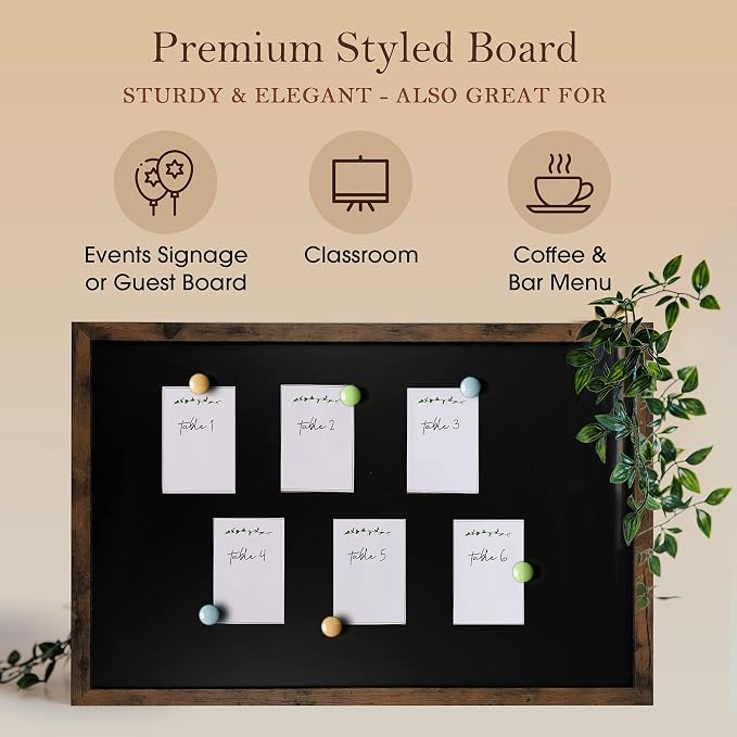 Loddie Doddie Magnetic Chalkboard - 24 x 36 in, Rustic Wood Frame - Stain Resistant Surface - Magnet Board for Wall & Photo Display - Chalkboard Calendar & Menu Sign