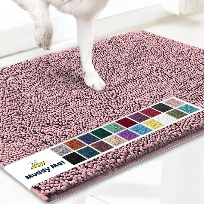 Muddy Mat® | Super Water Absorbent Door Mat Indoor, Microfiber Quick Dry Chenille Entryway Rug, Slip Resistant Front Door Mat, Indoor Mats for Entryway, Machine Washable Pet Rug, Light Pink 48" x 60"