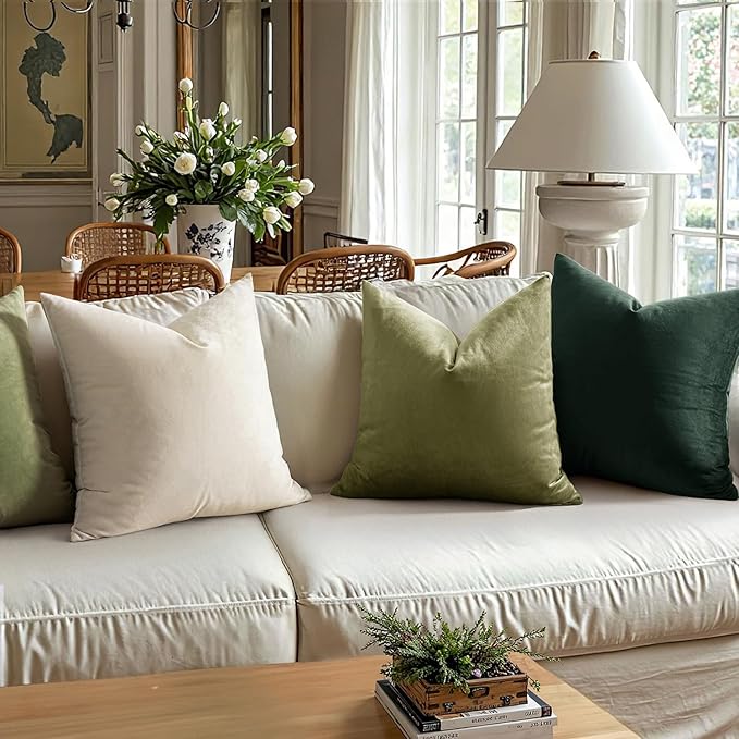 MIULEE Pack of 2 Velvet Soft Solid Decorative Square Throw Pillow Covers Cushion Case for Sofa Bedroom Couch, 20x20 Inch Army Green